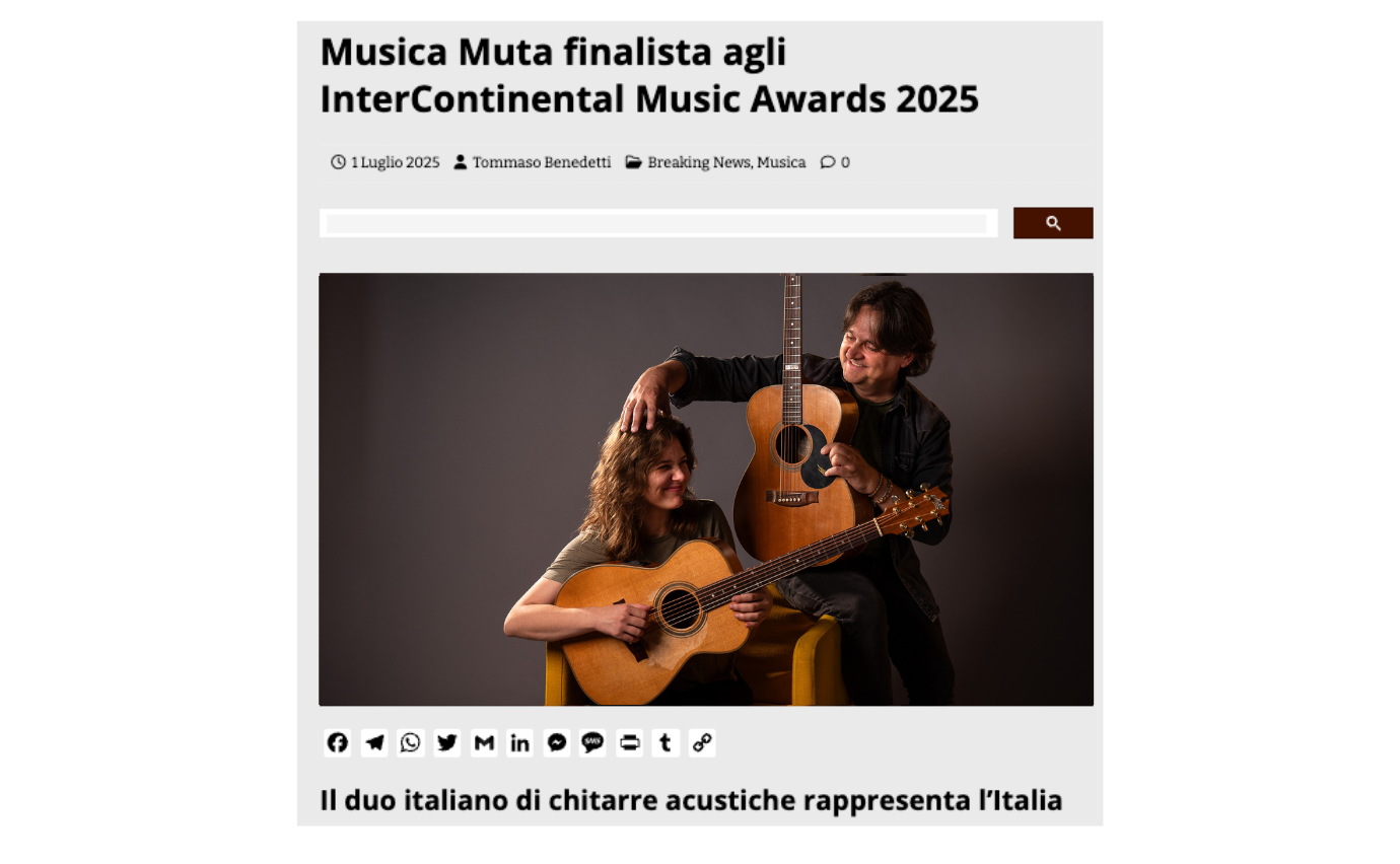 Il duo italiano di chitarre acustiche rappresenta l’Italia agli InterContinental Music Awards 2025